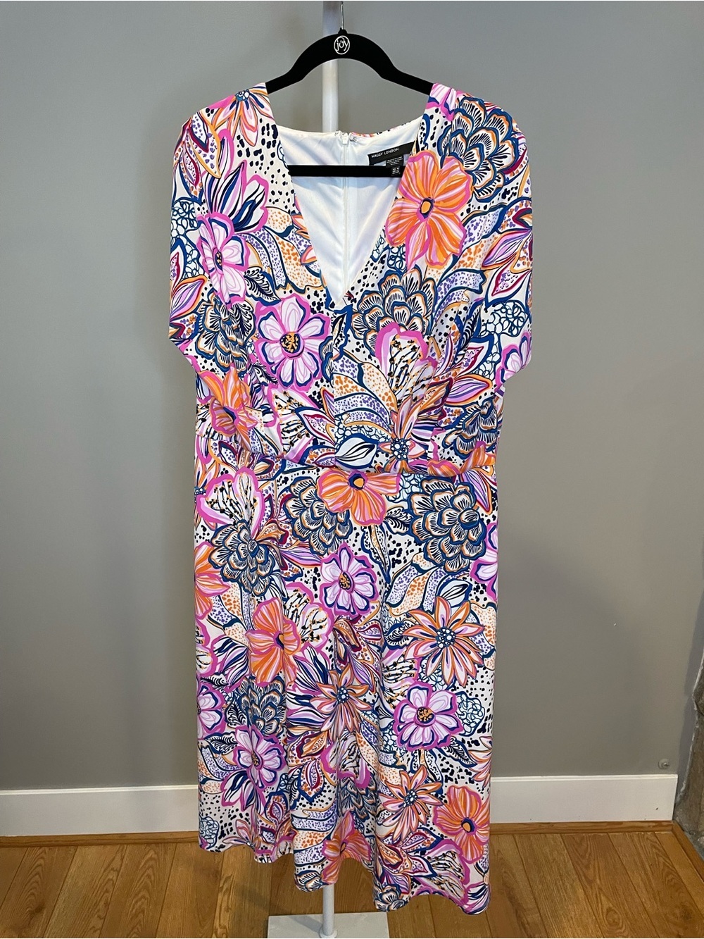 Maggy London Pink Orange Blue Floral Midi Dress